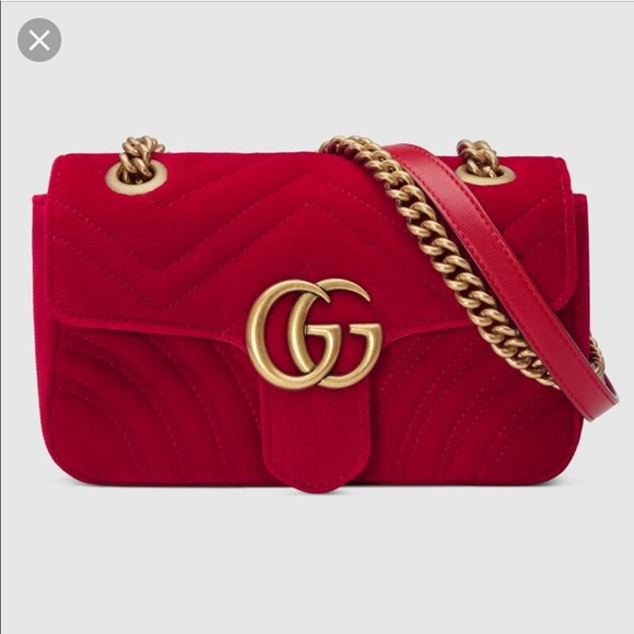 Gucci Handbags - GG Marmot Velvet Mini Red Bag
